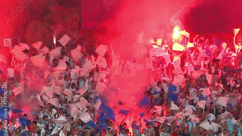 Soccer fans celebrate at the stadium