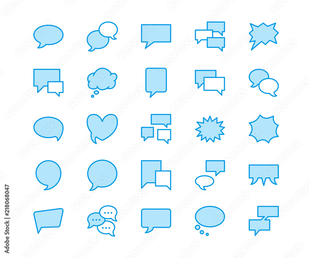 Speech bubble speech flat line icons. Chat, comment, idea illustrations. Thin signs for communication concept. Speech bubble speech flat line icons. Chat, comment, idea illustrations. Thin signs for communication concept.