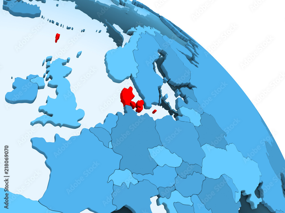 Denmark on blue globe