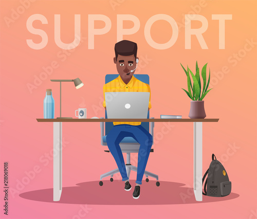 Online support. 24 hours. Cartoon vector illustration