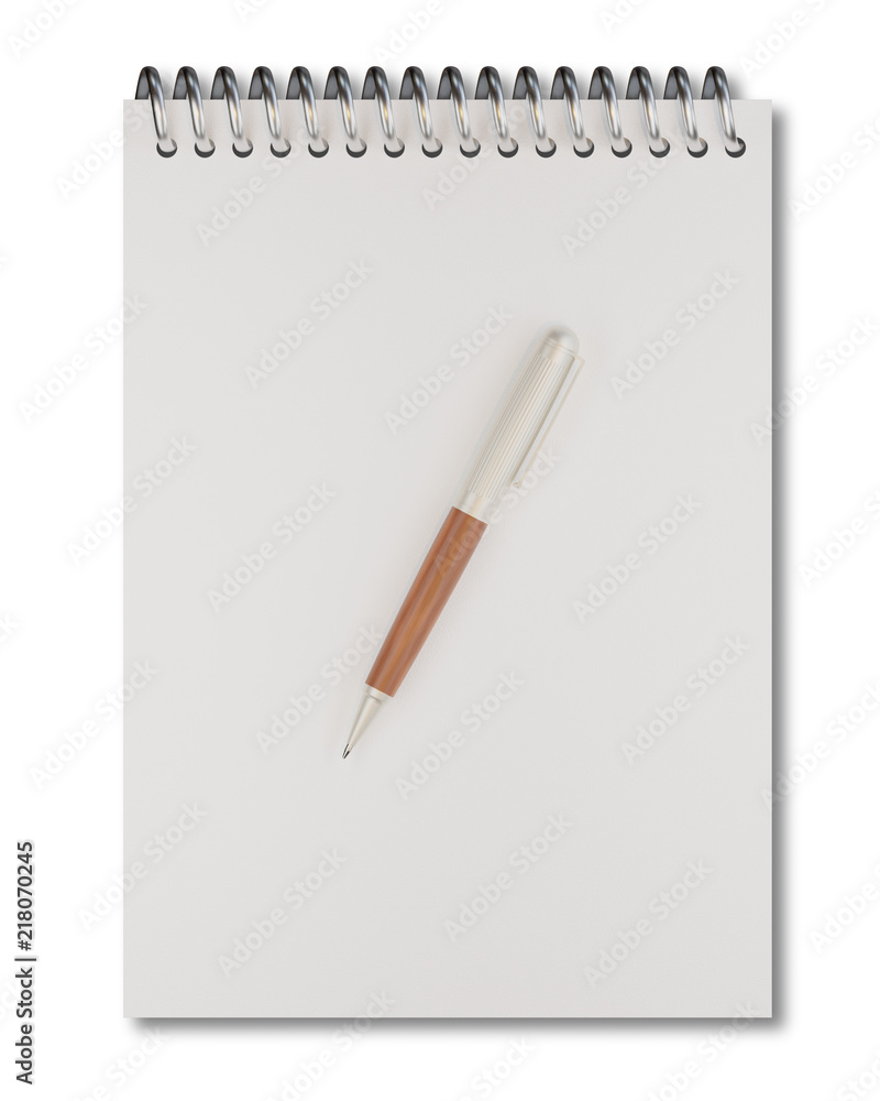 Empty notepad (sketch book) with pen isolated on white background Empty notepad (sketch book) with pen isolated on white background