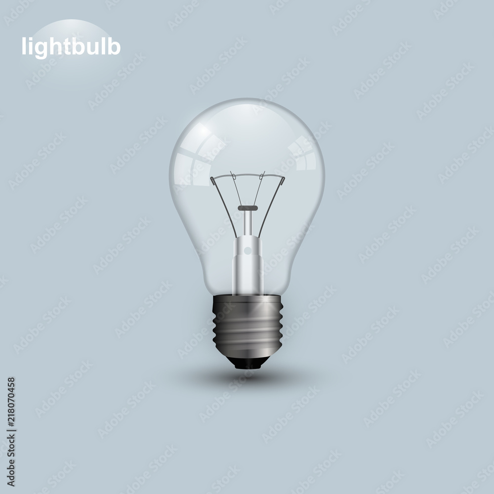 Realistic transparent lightbulb turned off. Light bulb vector illustration isolated on gray background. Realistic transparent lightbulb turned off. Light bulb vector illustration isolated on gray background.