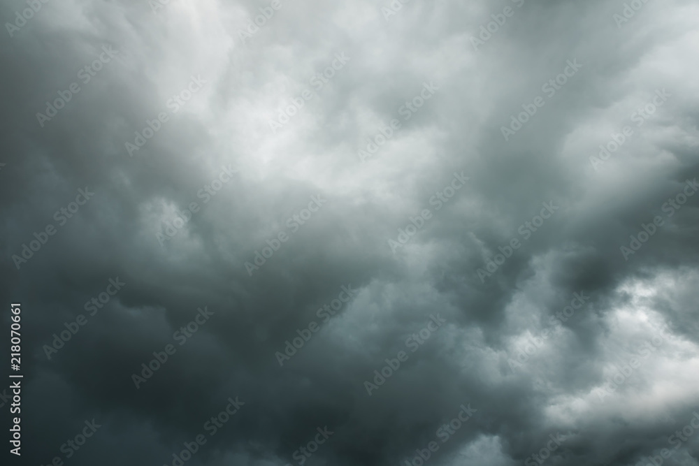 Dark sky and black clouds, Dramatic storm clouds before rainy, Closeup black cloud motion
