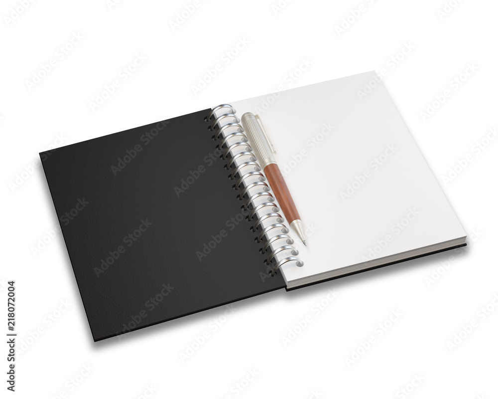 Empty notepad (sketch book) with pen isolated on white background Empty notepad (sketch book) with pen isolated on white background