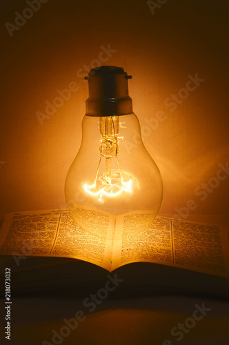 Light bulb on top of a bible