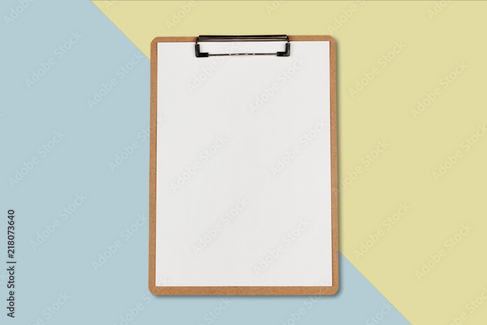 Clipboard with white sheet on pastel color background, Minimal concept Clipboard with white sheet on pastel color background, Minimal concept
