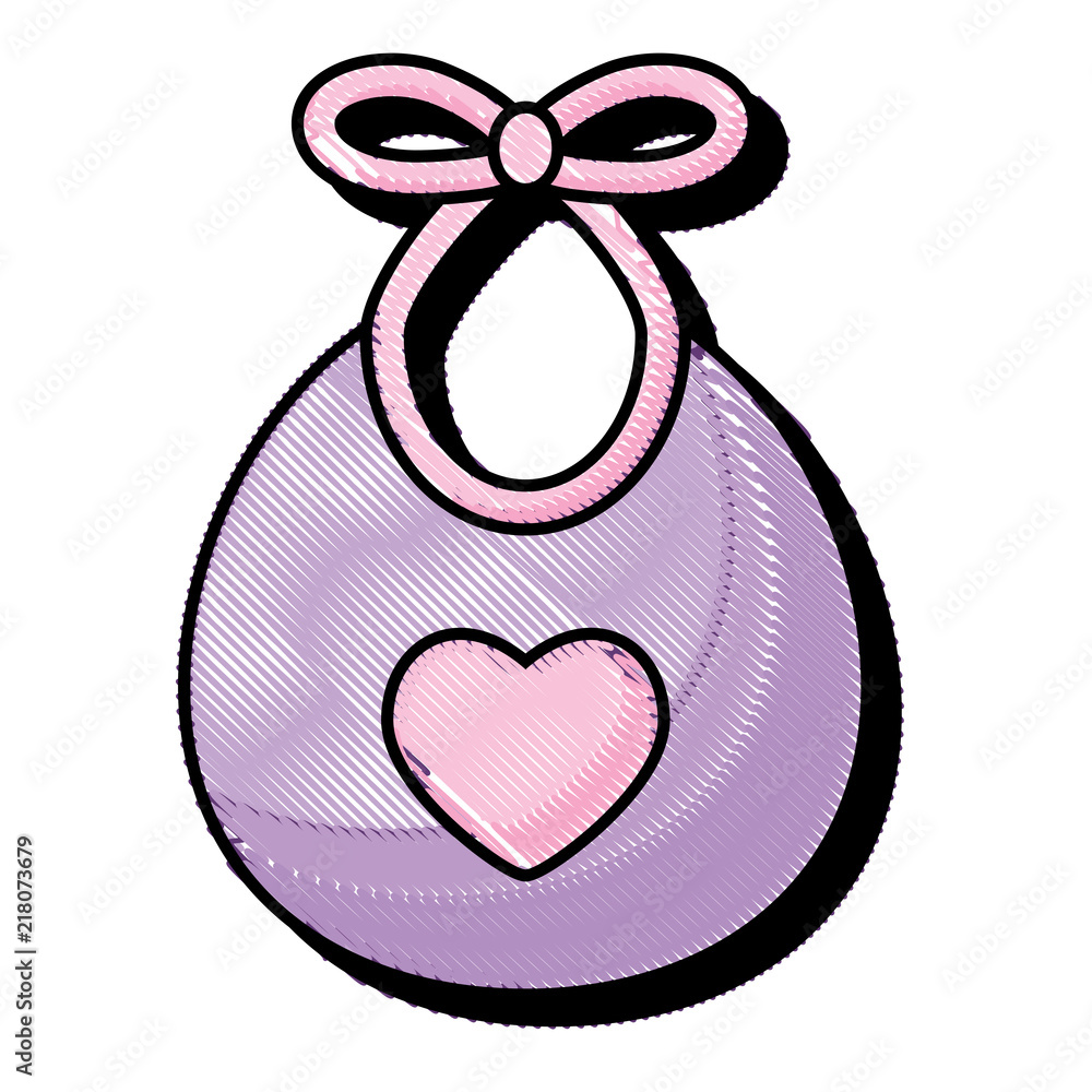 bib with heart icon over white background, vector illustration