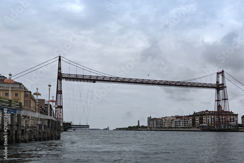 the suspension bridge of bizkaia  puente de vizcaya  between getxo and portugalete over the ria de bilbao