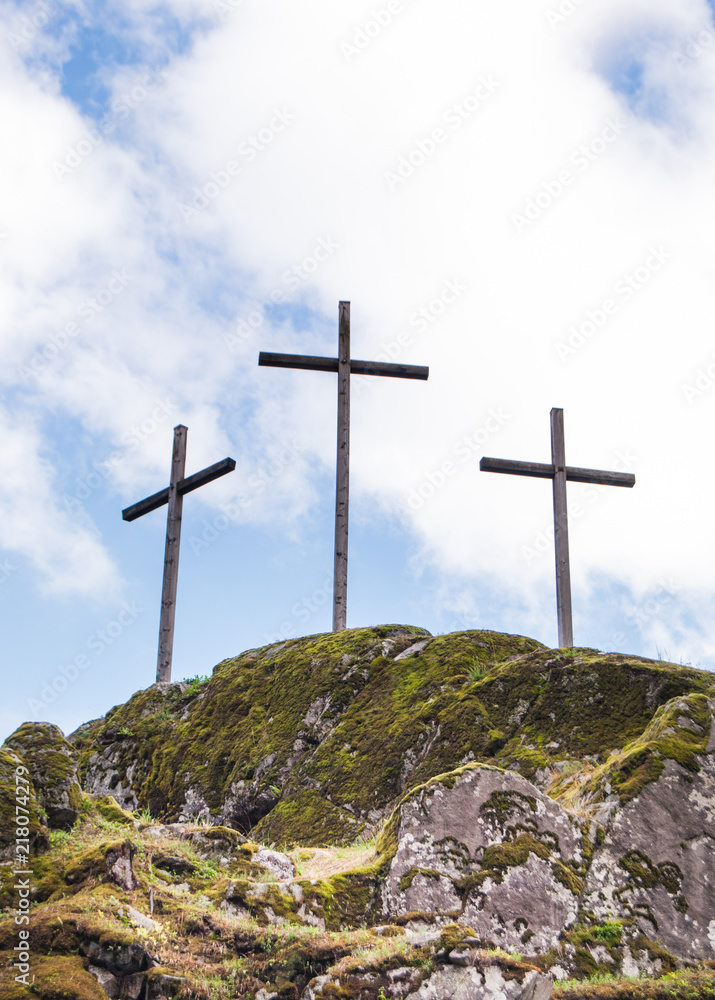 Three big christian crosses outside