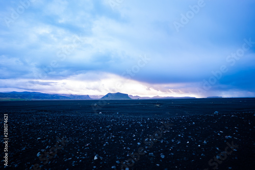 Iceland sunrise on black sand beach