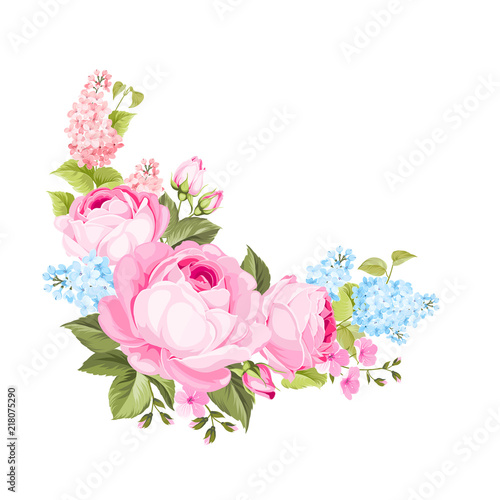 The rose elegant card. A spring decorative bouquet of roses flowers. Small floral garland. Vector illustration.