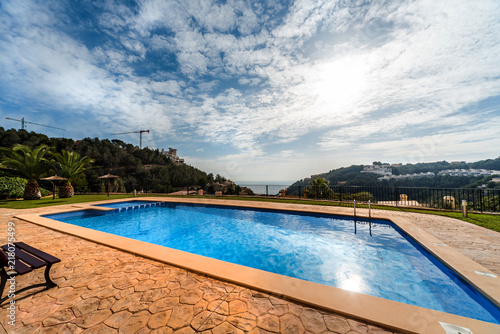 Swimming pool with a scenic landscape