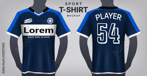Soccer Jersey and Sport T-Shirt Mockup Template, Realistic Graphic Design Front and Back View for Football Kit Uniforms, Easy Possibility to Apply Your Artwork, Text, Image, Logo