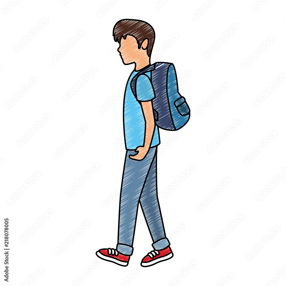 Young man with backpack vector illustration graphic design