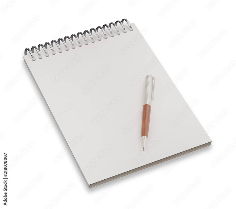 Empty notepad (sketch book) with pen isolated on white background Empty notepad (sketch book) with pen isolated on white background
