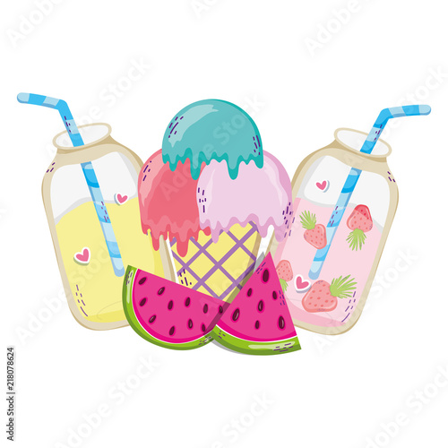 watermelons with smoothies beverages and ice cream