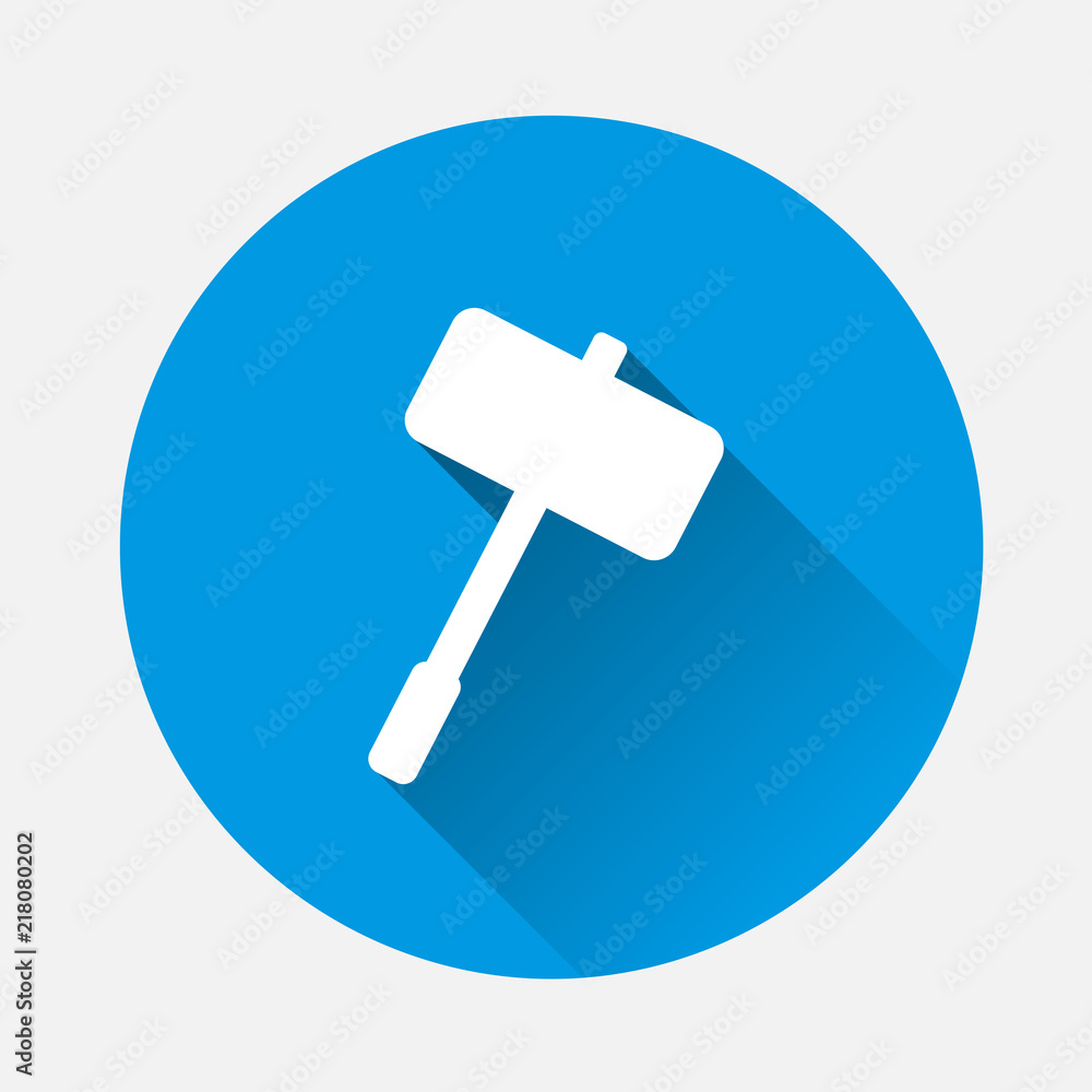 Vector image of a hammer on blue background. Flat image hammer icon with long shadow. Layers grouped for easy editing illustration. For your design. Vector image of a hammer on blue background. Flat image hammer icon with long shadow. Layers grouped for easy editing illustration. For your design.
