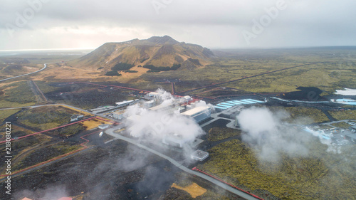 Power plant in Iceland. aerial view and top view. photo