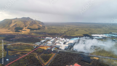 Power plant in Iceland. aerial view and top view.