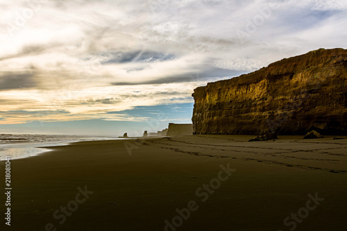 Impressive wall of a cliff facing the Chilean coast in the town of Porma, ninth region, Chile.