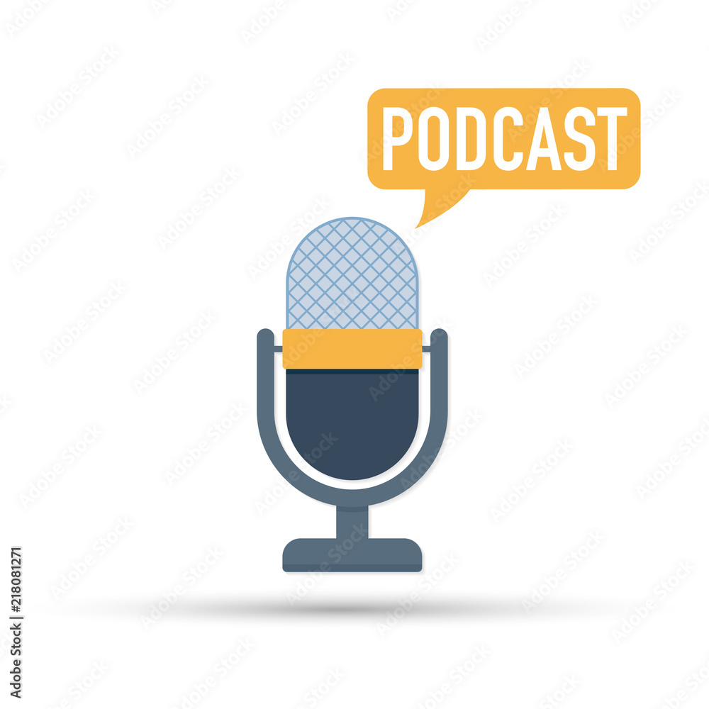 Podcast. Microphone with speech bubble icons. Vector illustration. Stock  Vector | Adobe Stock