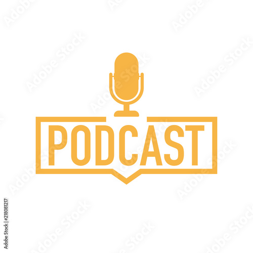 Podcast. Badge, icon, stamp, logo. Vector illustration.