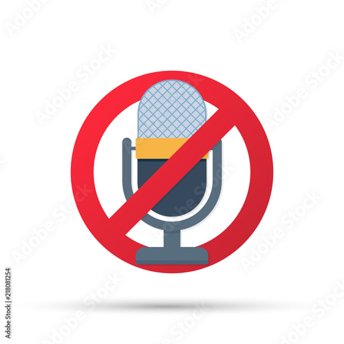 No recording sign. No microphone sign on white background. Vector illustration.