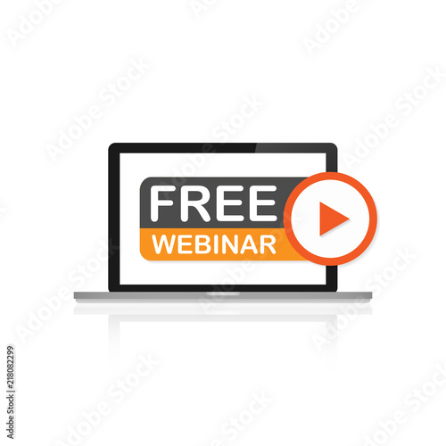 Free webinar, laptop icon. Flat vector illustration on white background. Vector stock illustration