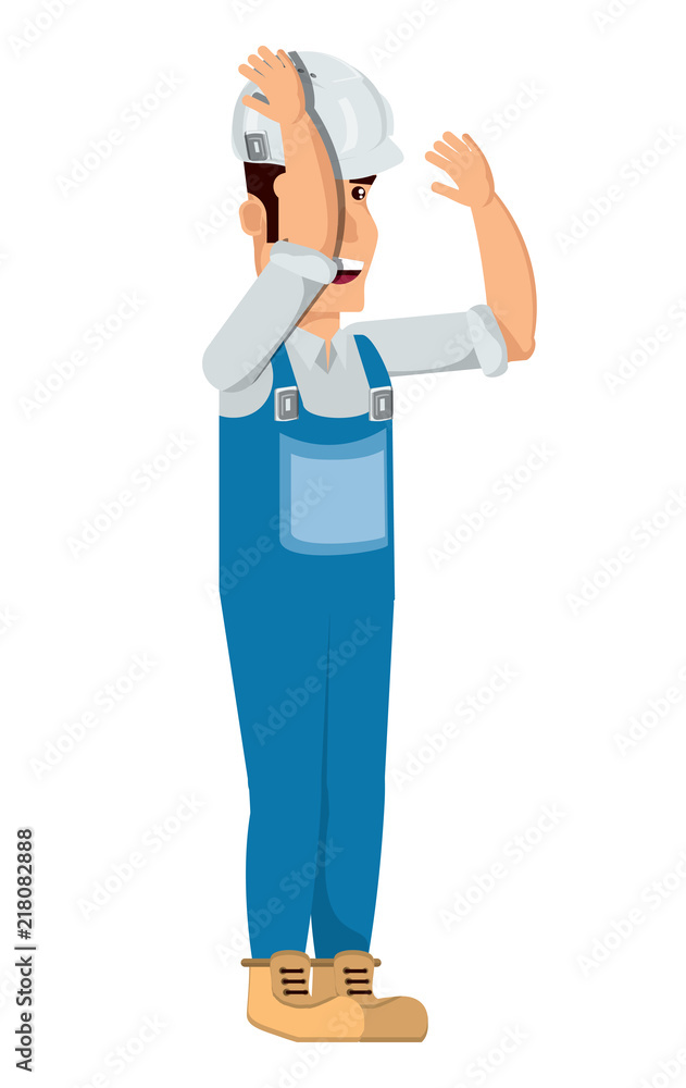 cartoon construction worker with safety vest and helmet over white background, vector illustration cartoon construction worker with safety vest and helmet over white background, vector illustration