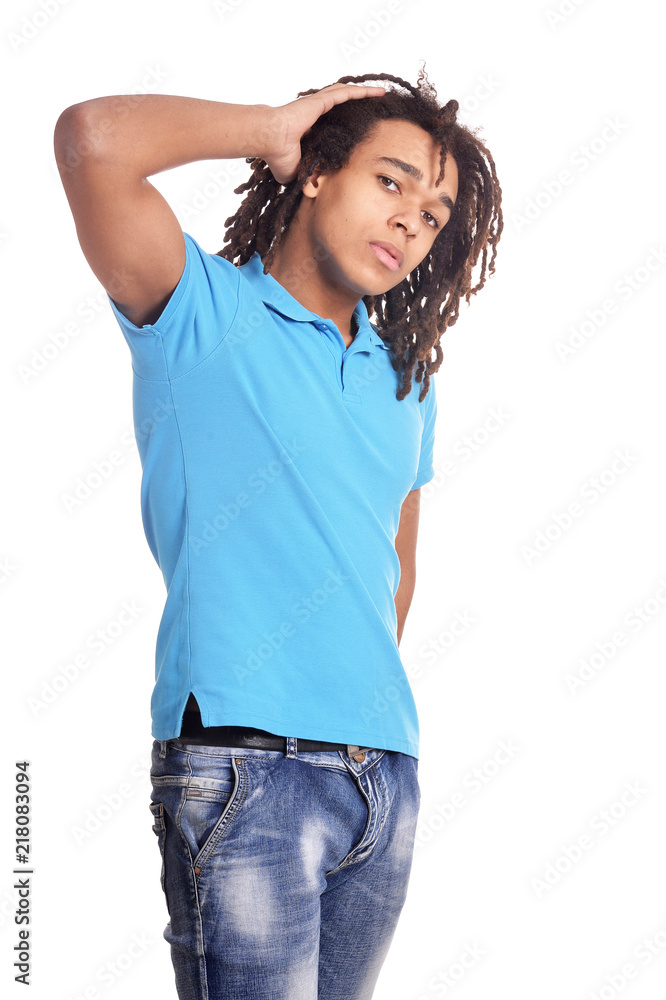 handsome young man posing  against white background