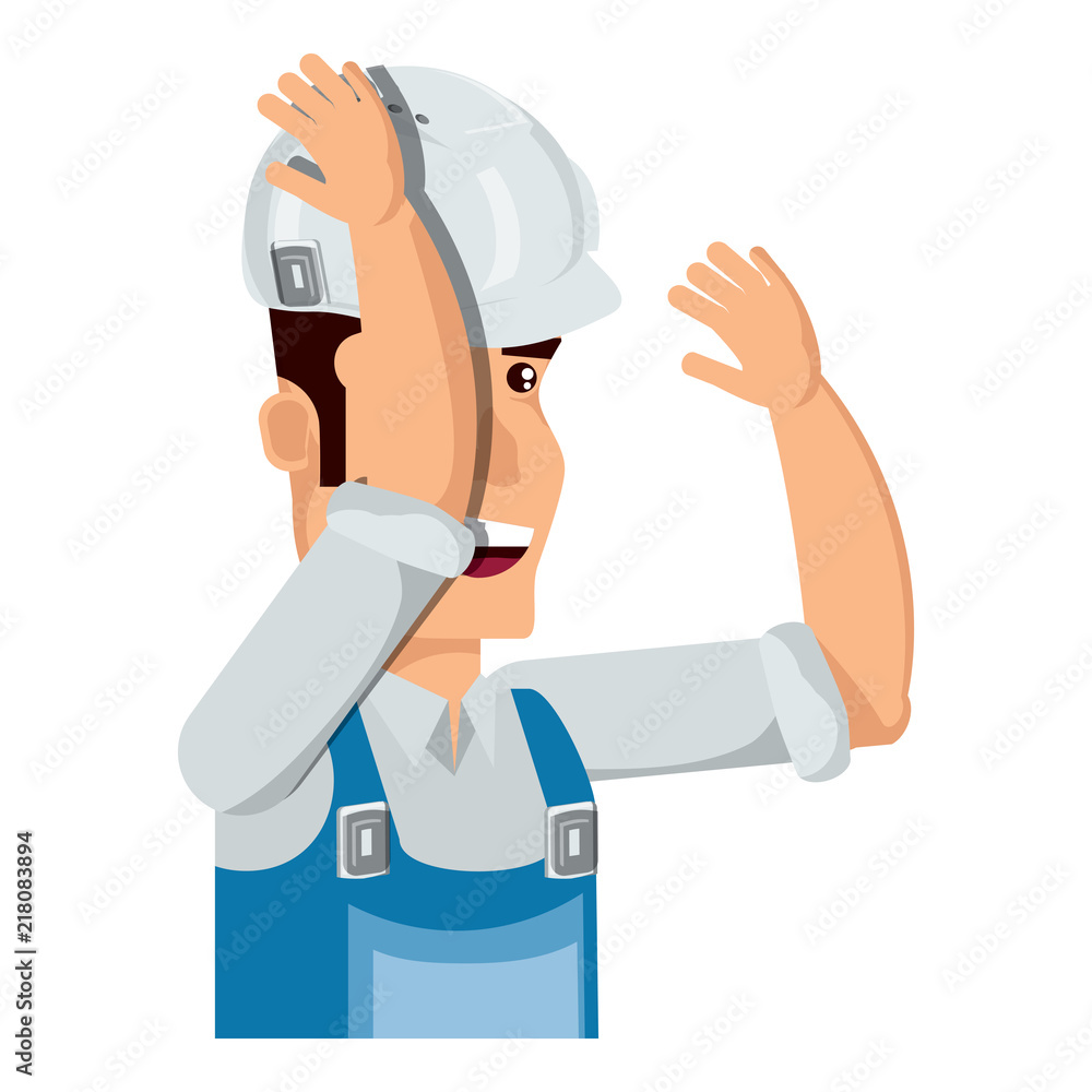 cartoon construction worker with safety vest and helmet over white background, vector illustration cartoon construction worker with safety vest and helmet over white background, vector illustration