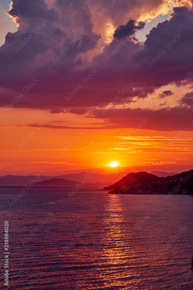 Summer sunset over the sea in Croatia