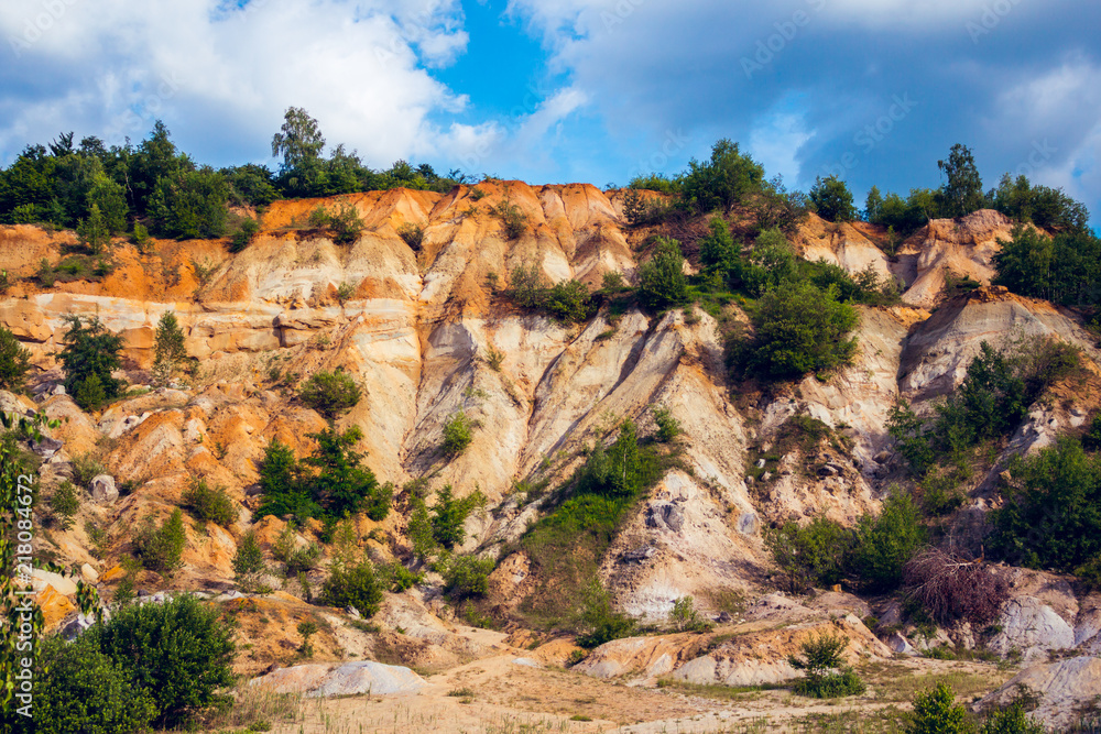 Eroded limestone rock face with landslides
