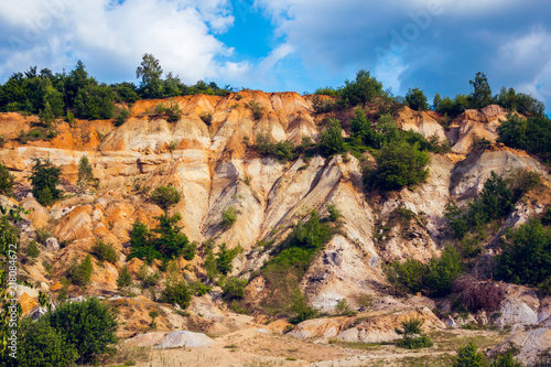 Eroded limestone rock face with landslides