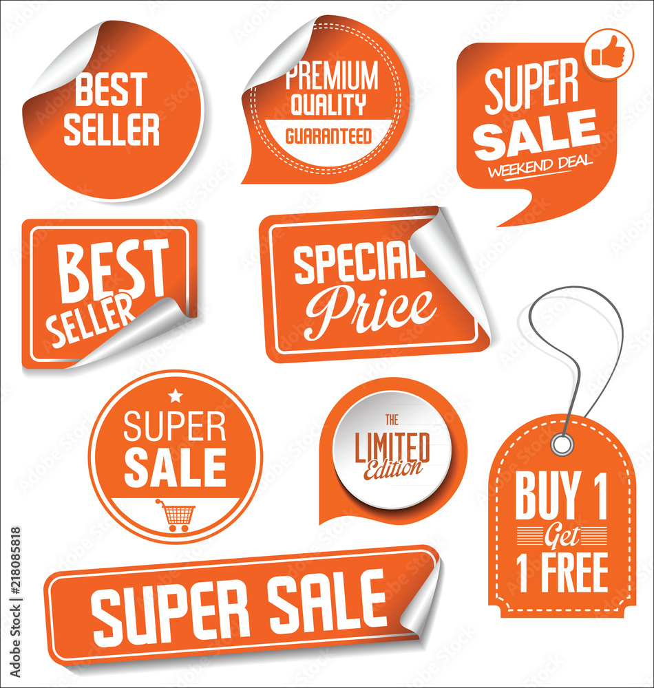 Orange sale stickers vector illustration collection