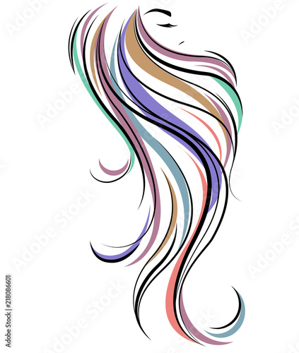 women long hair style icon, logo women face on white background