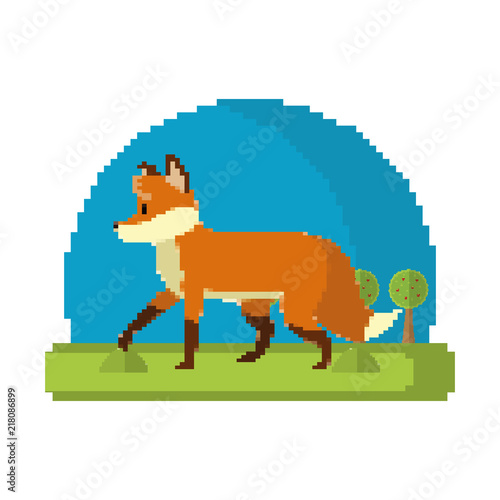 pixelated fox wild animal in the landscape