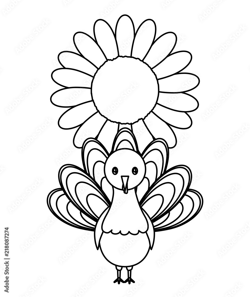 turkey and sunflower over white background, vector illustration turkey and sunflower over white background, vector illustration