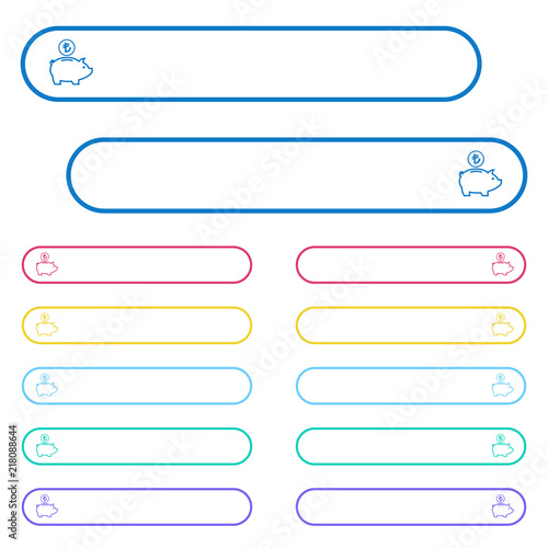 Turkish Lira piggy bank icons in rounded color menu buttons