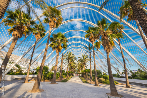 Umbracle modern palm tree park in Valencia, Spain.