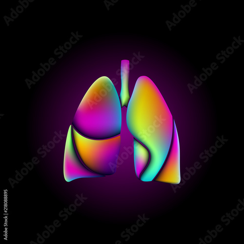 Colorful vibrant color lungs shape medicine logo sign. Anatomical human iridescent fluid gradient neon bright holographic futuristic design. Round geometric plastic 3D render vector illustration