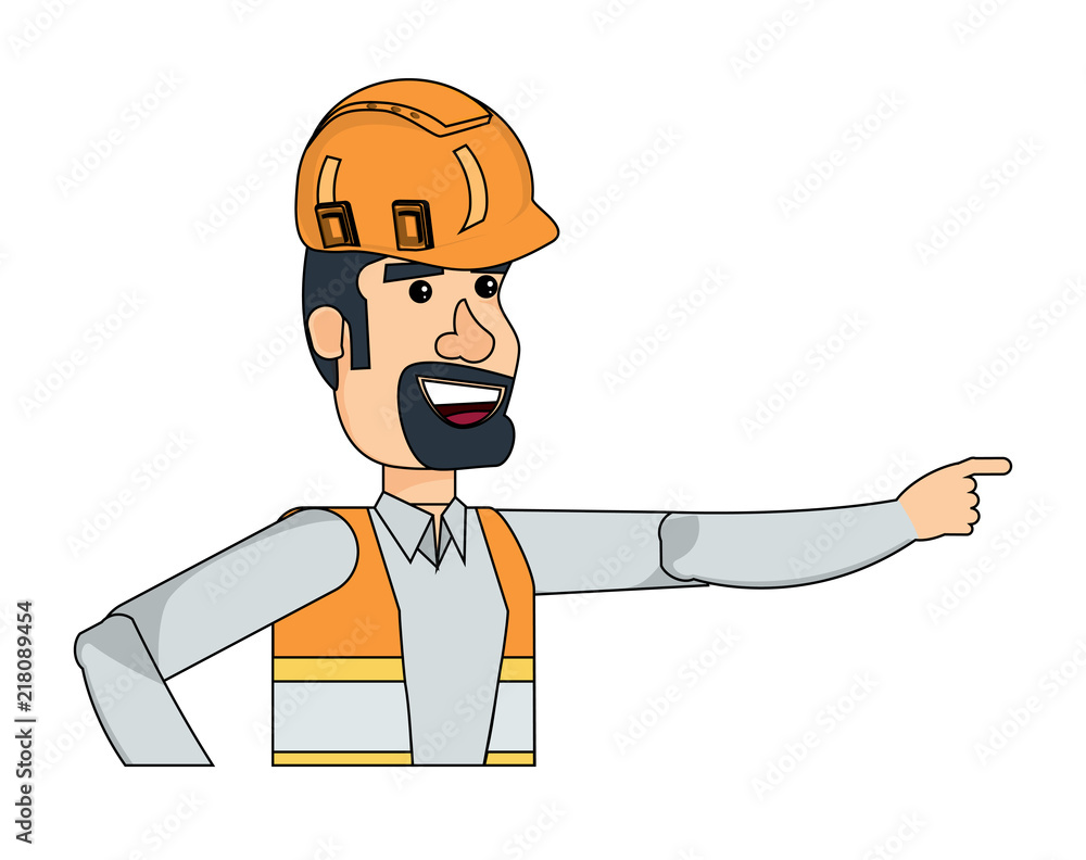 cartoon construction worker with safety vest and helmet over white background, vector illustration cartoon construction worker with safety vest and helmet over white background, vector illustration
