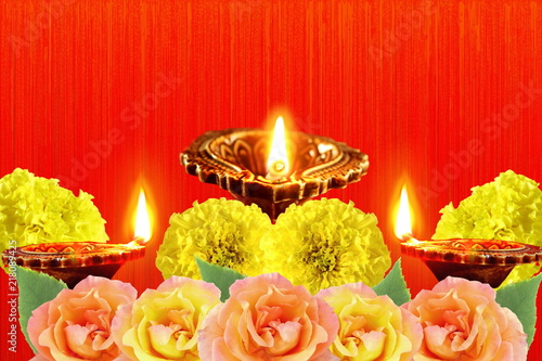 diya lamp for  indian hindu religious concept background for ganesh puja  diwali new year or pongal greeting