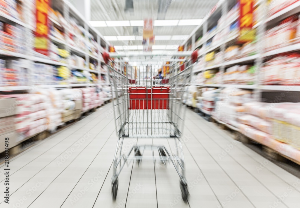 Closeup of a Shopping Cart in a Supermarket
