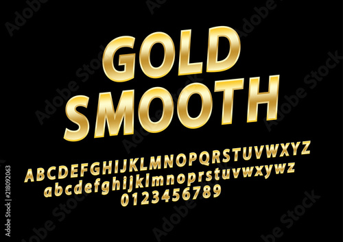 Vector glossy sign Gold Smooth. Chic Golden rotated Alphabet Letters, Numbers and Symbols.