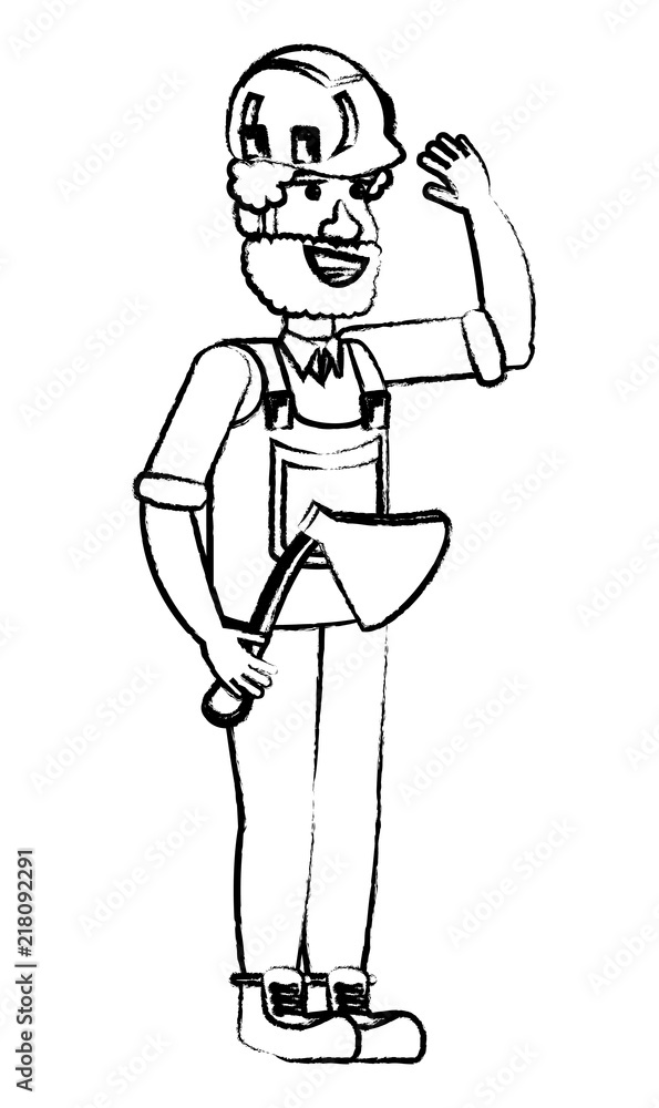 costruction worker holding a axe tool over white background, vector illustration costruction worker holding a axe tool over white background, vector illustration