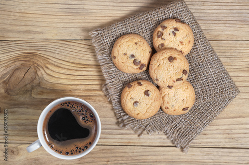 Coffee and cookies with chocolate