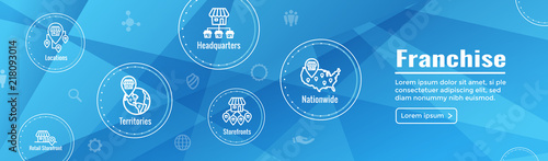 Franchise Icon Set with Home Office, corporate Headquarters and Franchisee Icon Images