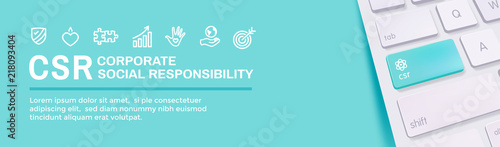CSR-Social Responsibility Web Banner Icon Set and Web Header Banner w Honesty, integrity, collaboration, etc.