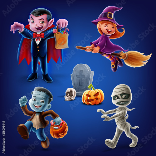 set icons for halloween with kids